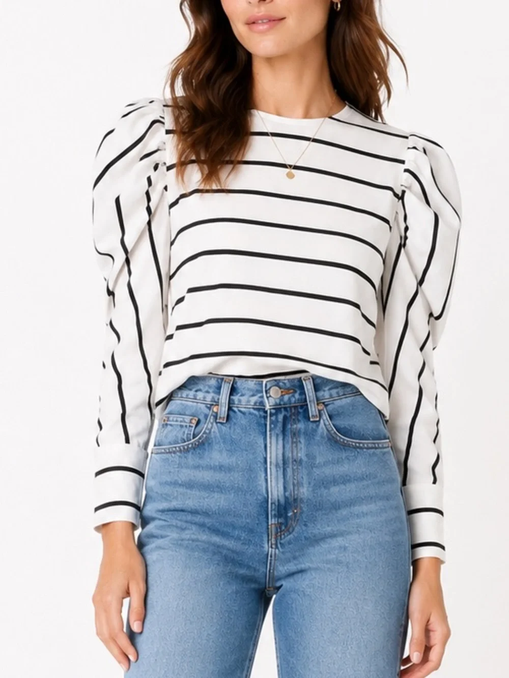 Zara Black White Striped Puff Sleeve Top XS Asymmetric Back